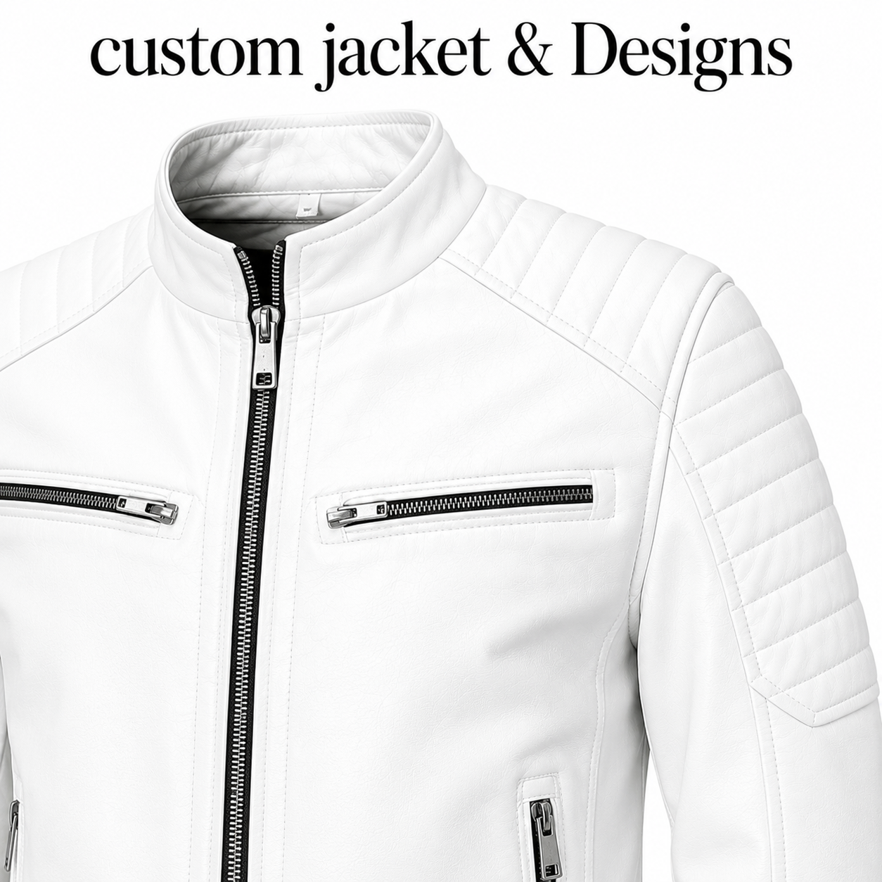 Custom White Leather Jacket for Men – Slim Fit Biker Style with Cross Design
