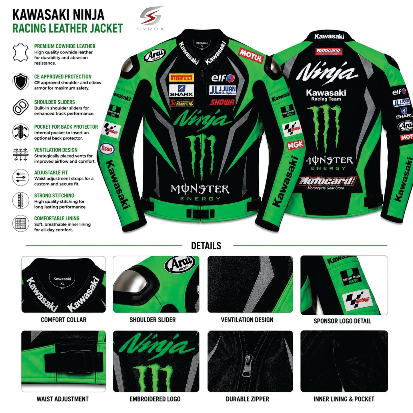 Custom Kawasaki Ninja Racing Leather Jacket – Premium Motorcycle Biker Jacket for Men & Women