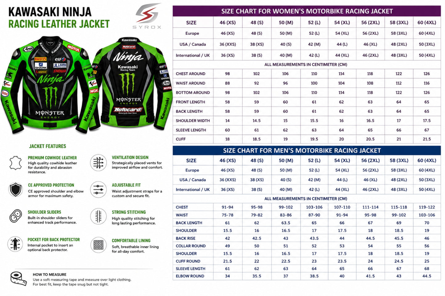 Custom Kawasaki Ninja Racing Leather Jacket – Premium Motorcycle Biker Jacket for Men & Women
